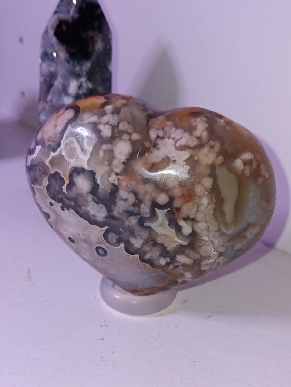 Ocean Jasper Heart Stone - Cream, Gray, Brown